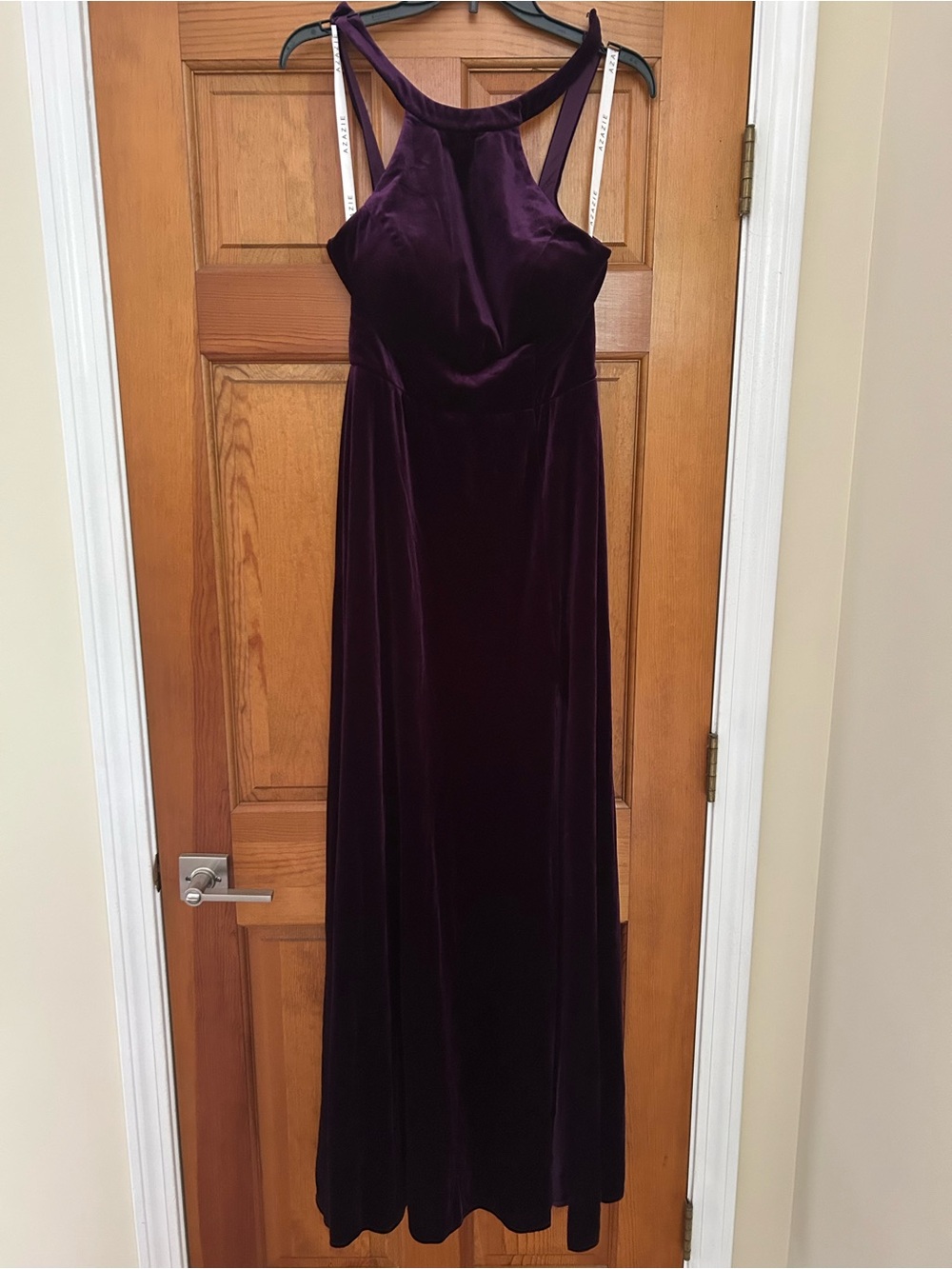 Azazie Deep Plum/Eggplant Velvet Halter Gown